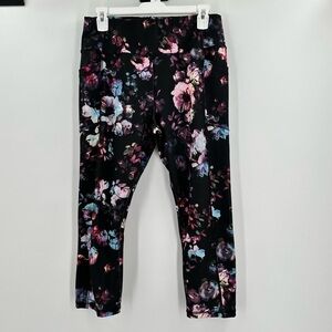 AVIS Black Stunning Floral Print Cropped Leggings w/Side Pockets Women’s Size L